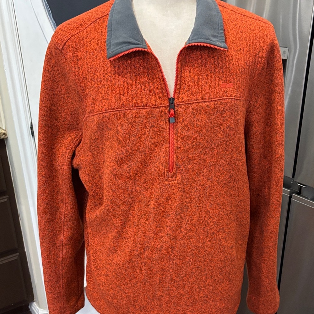 Koppen Orange and Gray Zip-Up Sweater